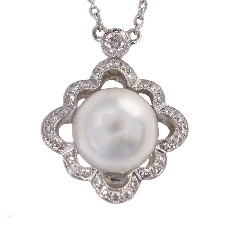 Pearl & Diamond Pendant With 18ct  Diamond Chain