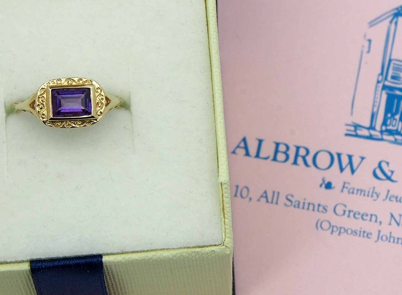 Amethyst Ring In Patterned Yellow Gold