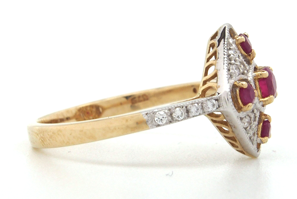 Ruby & Diamond Cluster - Yellow & White Gold