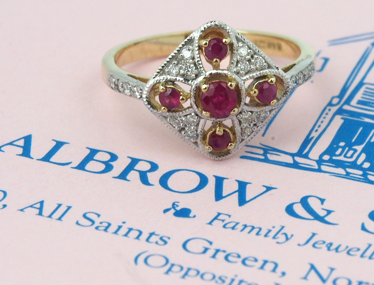 Ruby & Diamond Cluster - Yellow & White Gold