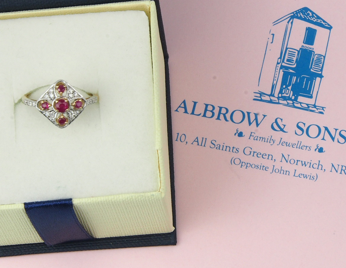 Ruby & Diamond Cluster - Yellow & White Gold