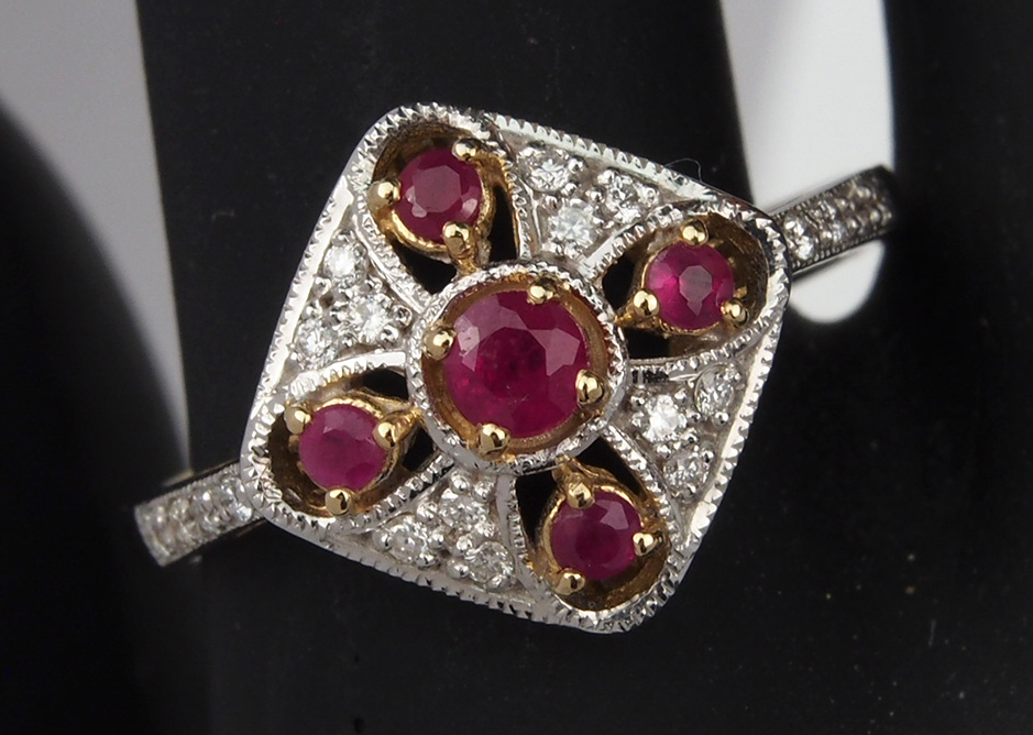 Ruby & Diamond Cluster - Yellow & White Gold