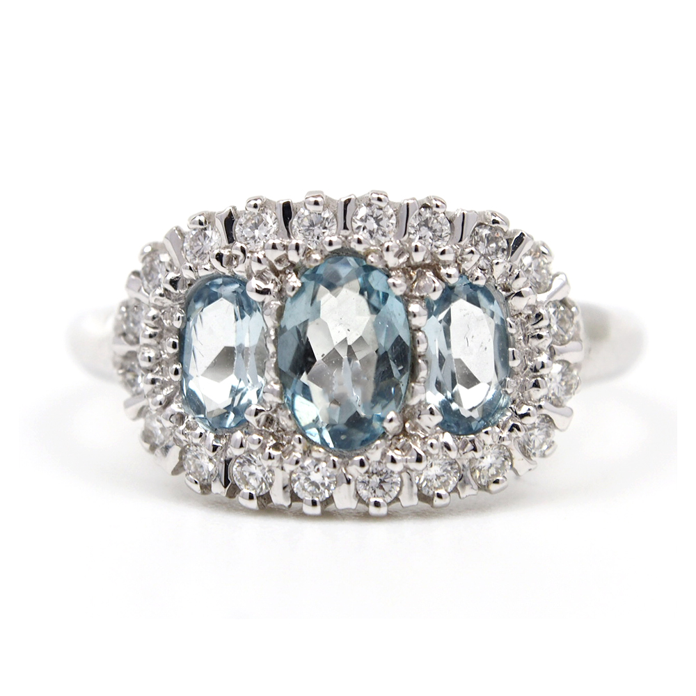 Aquamarine & Diamond Dress Ring - 18ct White Gold
