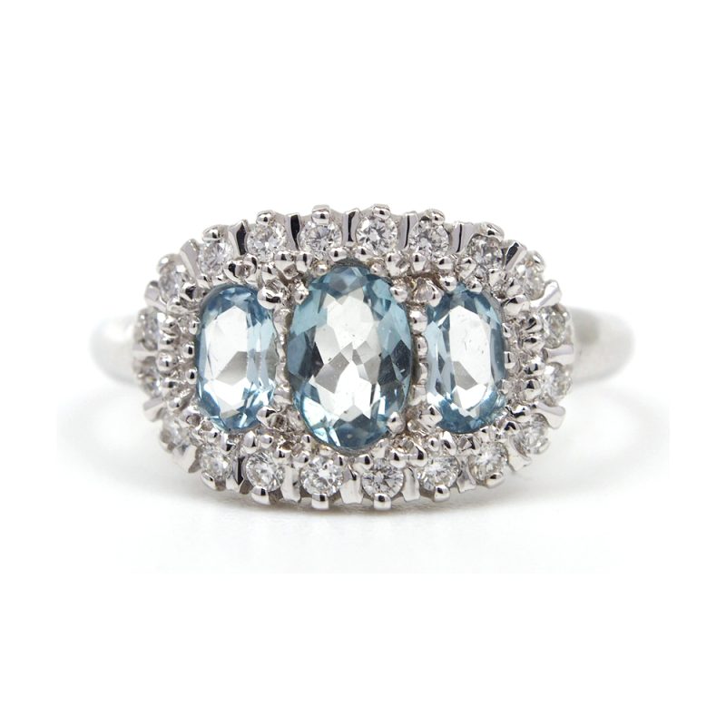 Aquamarine & Diamond Dress Ring - 18ct White Gold