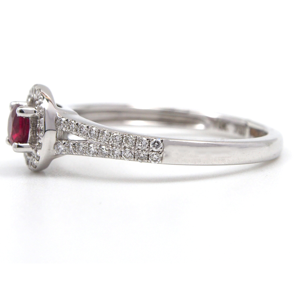 Ruby & Diamond Halo Cluster Ring - 18ct White Gold