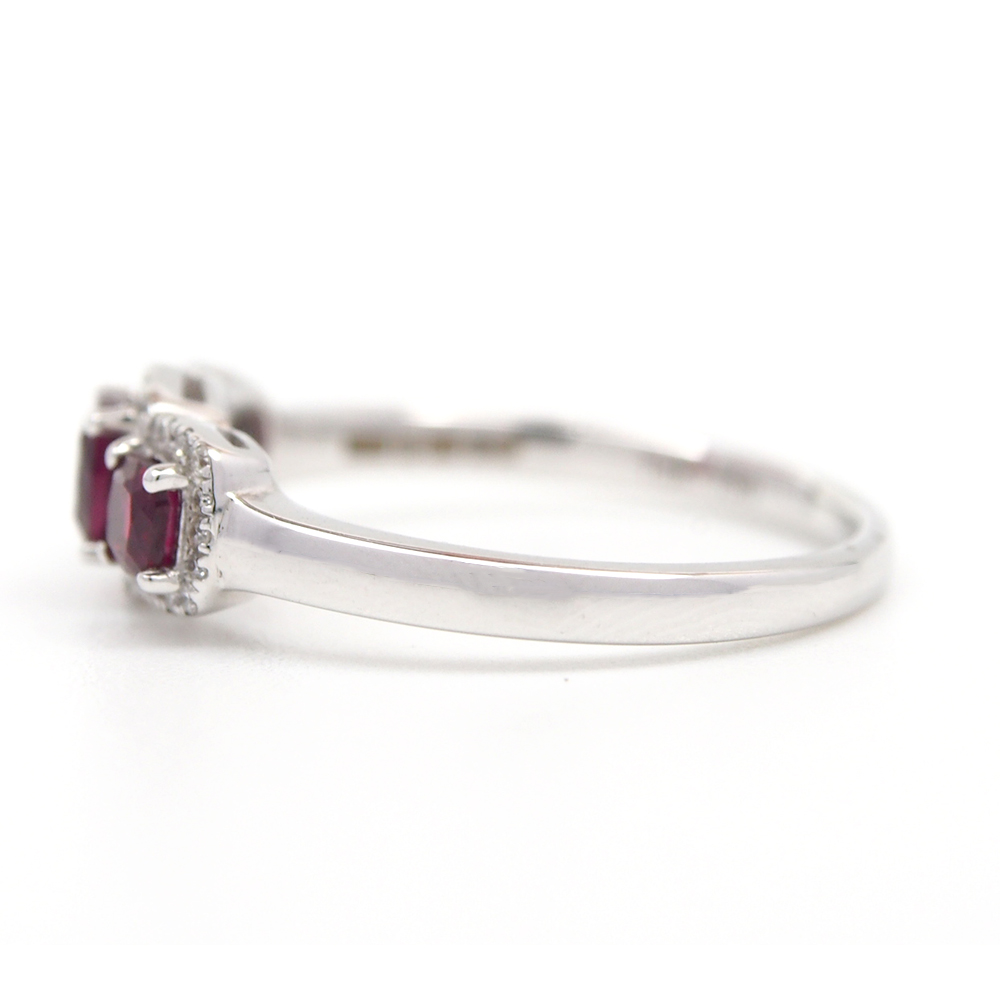 Ruby & Diamond Triple Cluster Ring - 18ct White Gold
