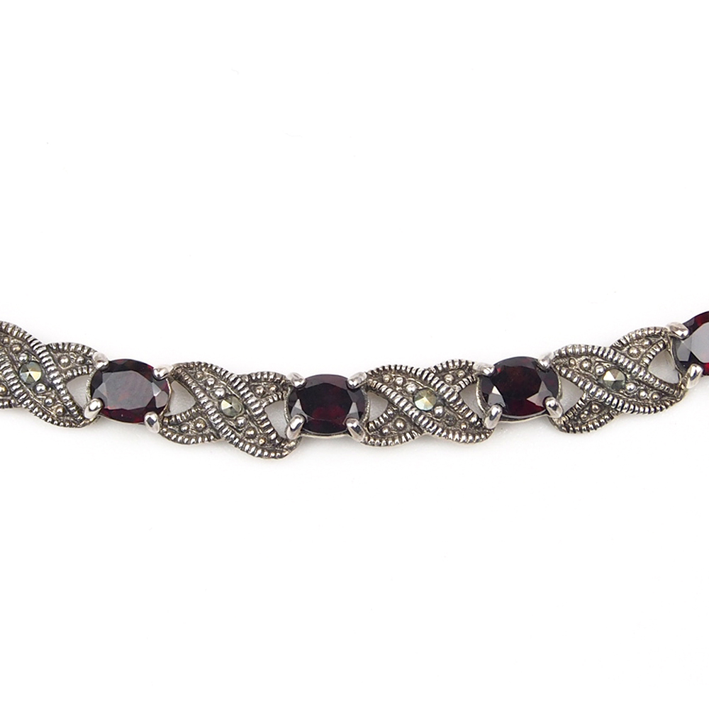 Garnet, Marcasite, Silver Necklace