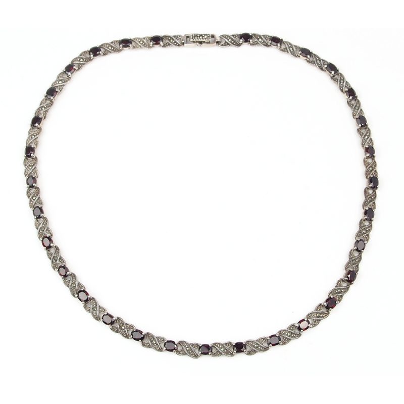 Garnet, Marcasite, Silver Necklace