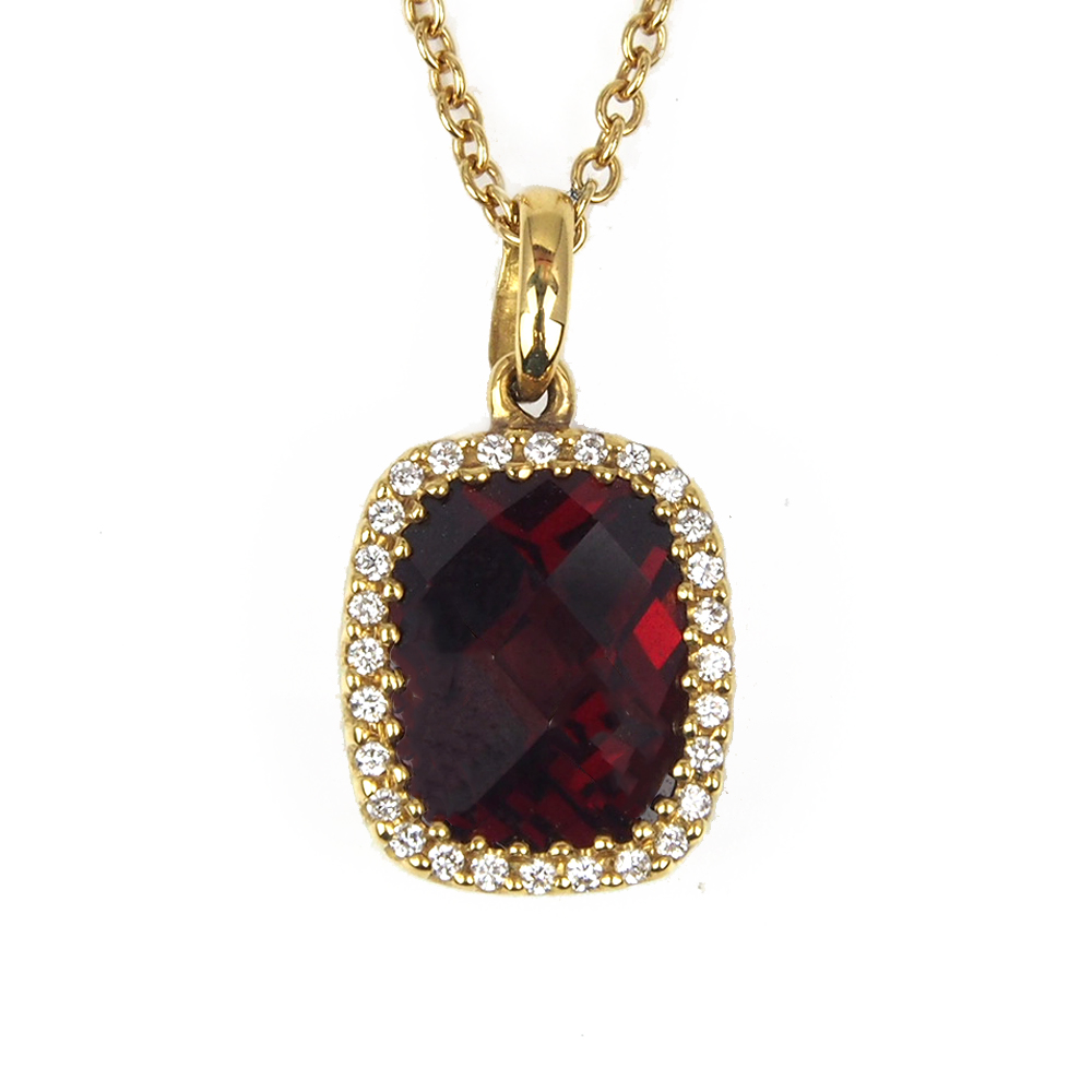 Garnet & Diamond Pendant & Chain - 18ct