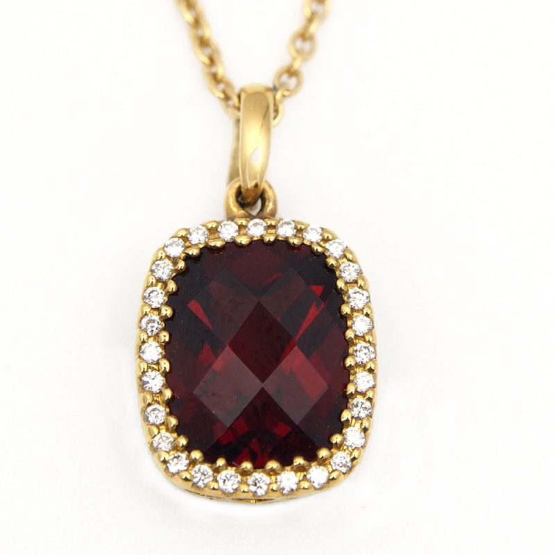 Garnet & Diamond Pendant & Chain - 18ct
