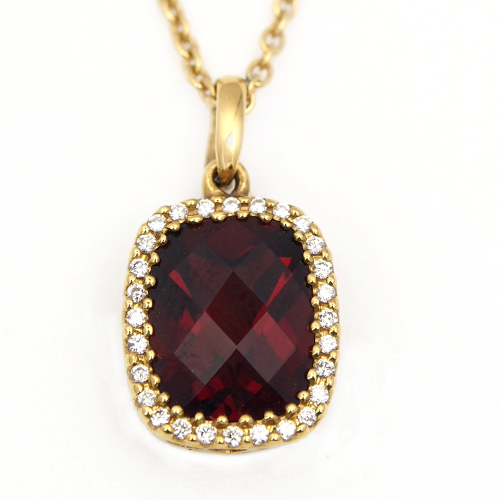 Garnet & Diamond Pendant & Chain - 18ct