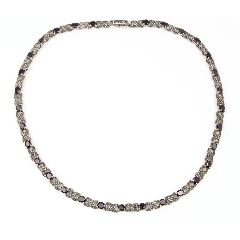 Garnet, Marcasite, Silver Necklace