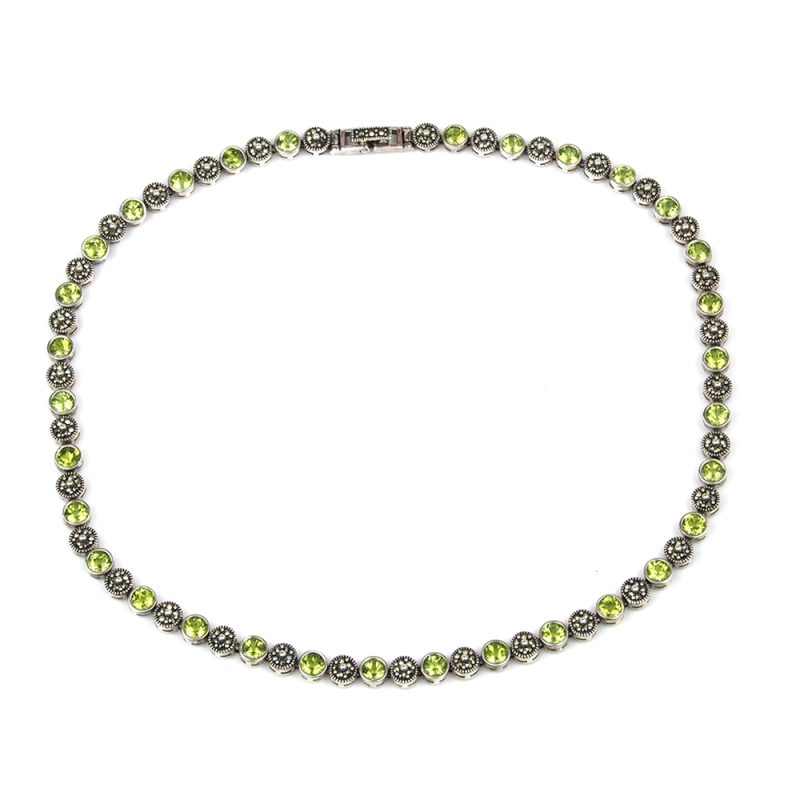 Peridot, Marcasite, Silver Necklace
