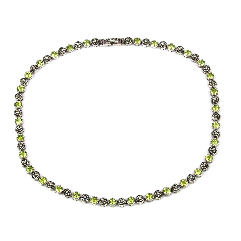 Peridot, Marcasite, Silver Necklace
