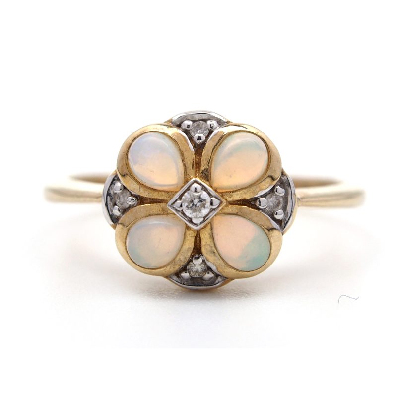 Opal & Diamond Cluster Ring - Smooth Setting