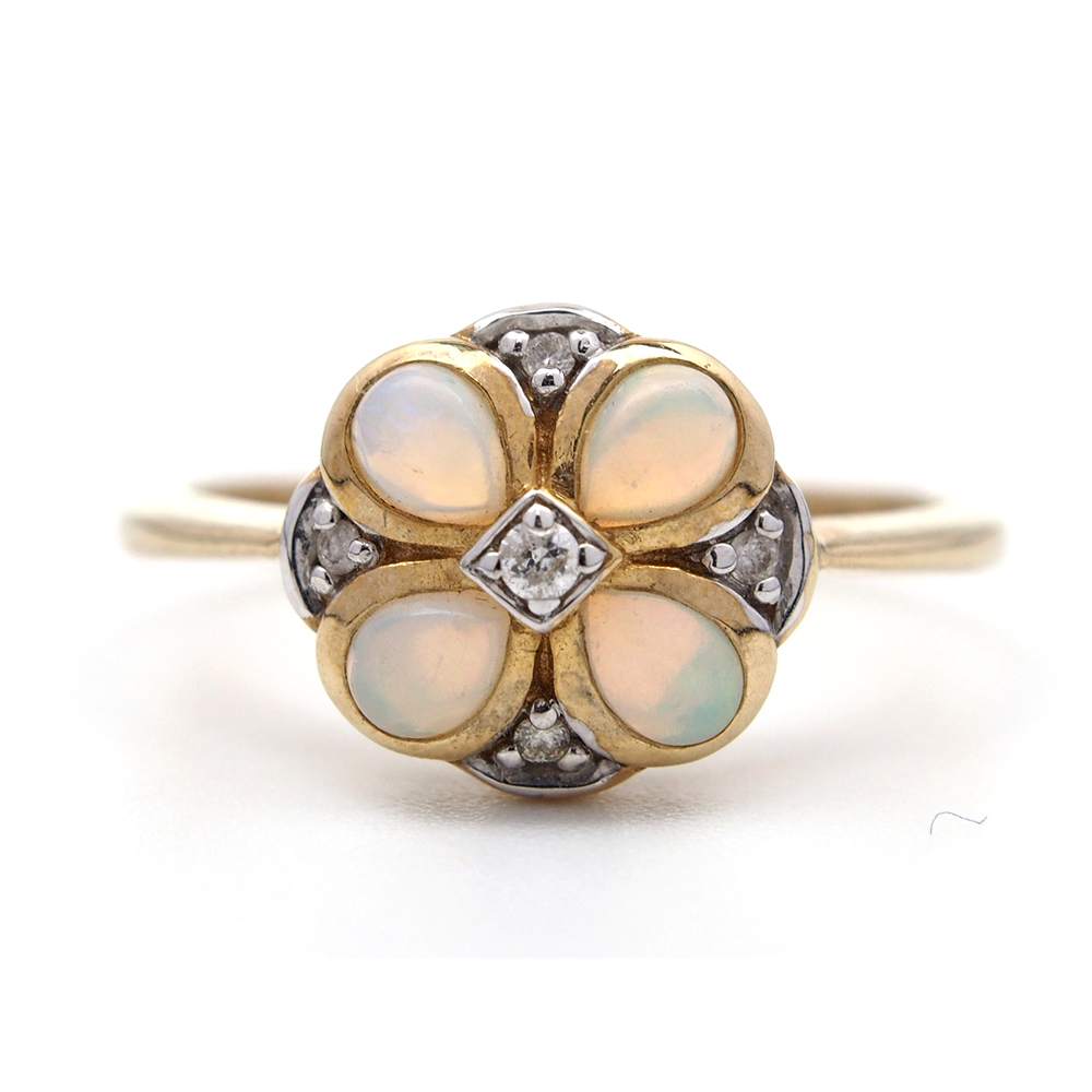 Opal & Diamond Cluster Ring - Smooth Setting