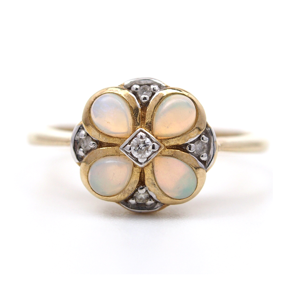 Opal & Diamond Cluster Ring - Smooth Setting
