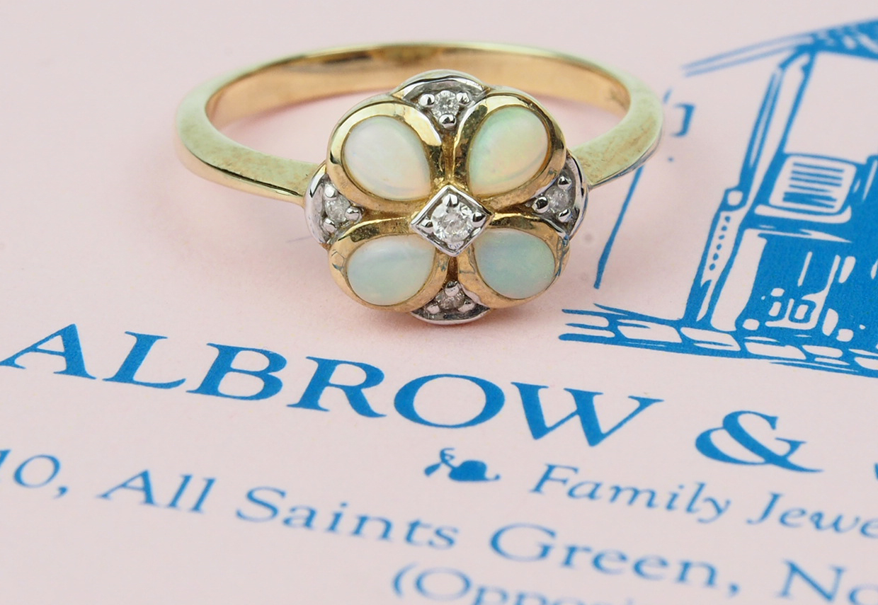 Opal & Diamond Cluster Ring - Smooth Setting
