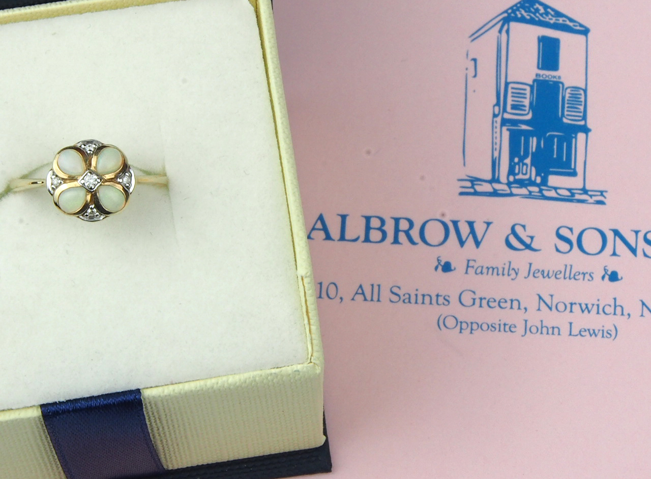 Opal & Diamond Cluster Ring - Smooth Setting