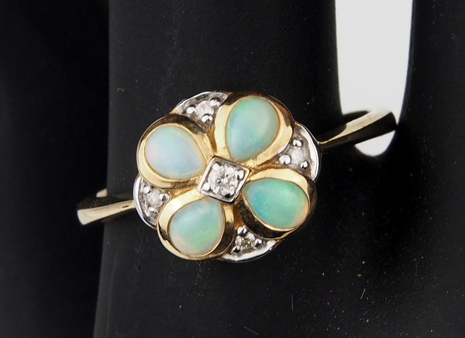 Opal & Diamond Cluster Ring - Smooth Setting