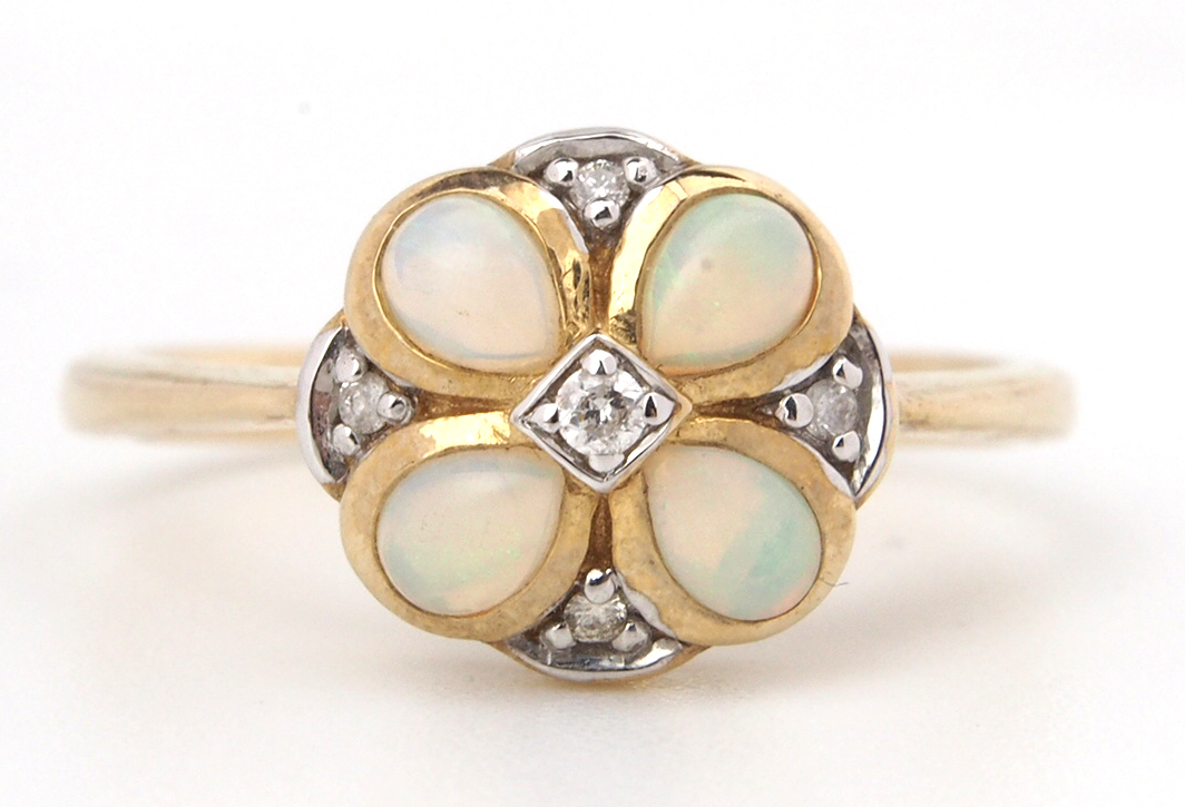 Opal & Diamond Cluster Ring - Smooth Setting