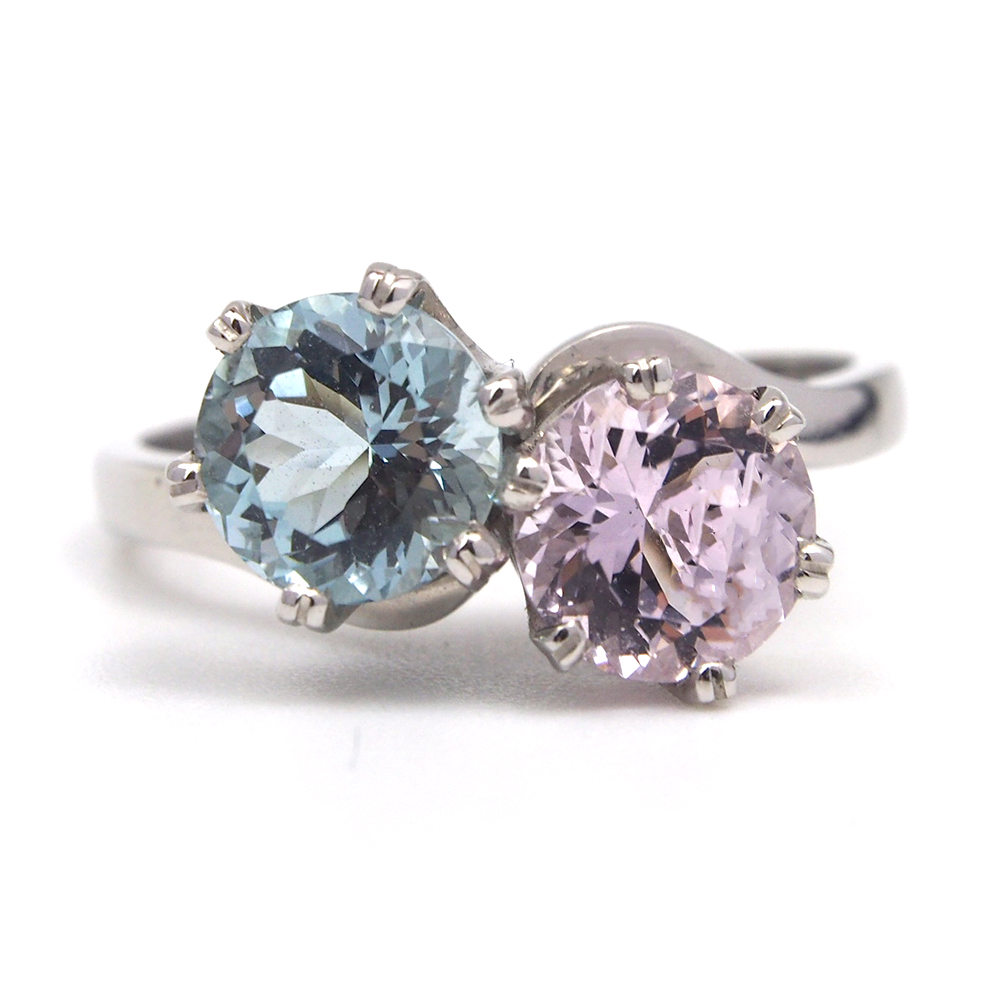 Aquamarine & Morganite Platinum Ring - Made By Albrow & Sons