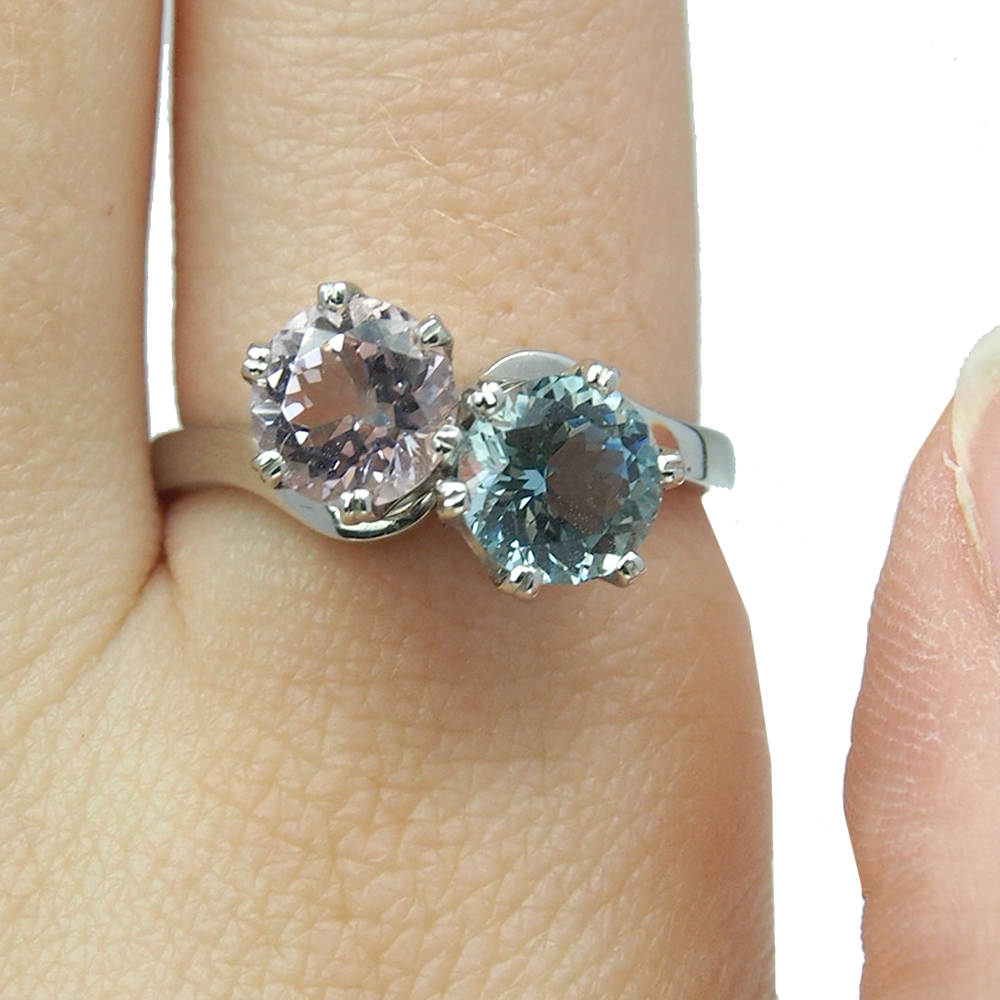Aquamarine & Morganite Platinum Ring - Made By Albrow & Sons