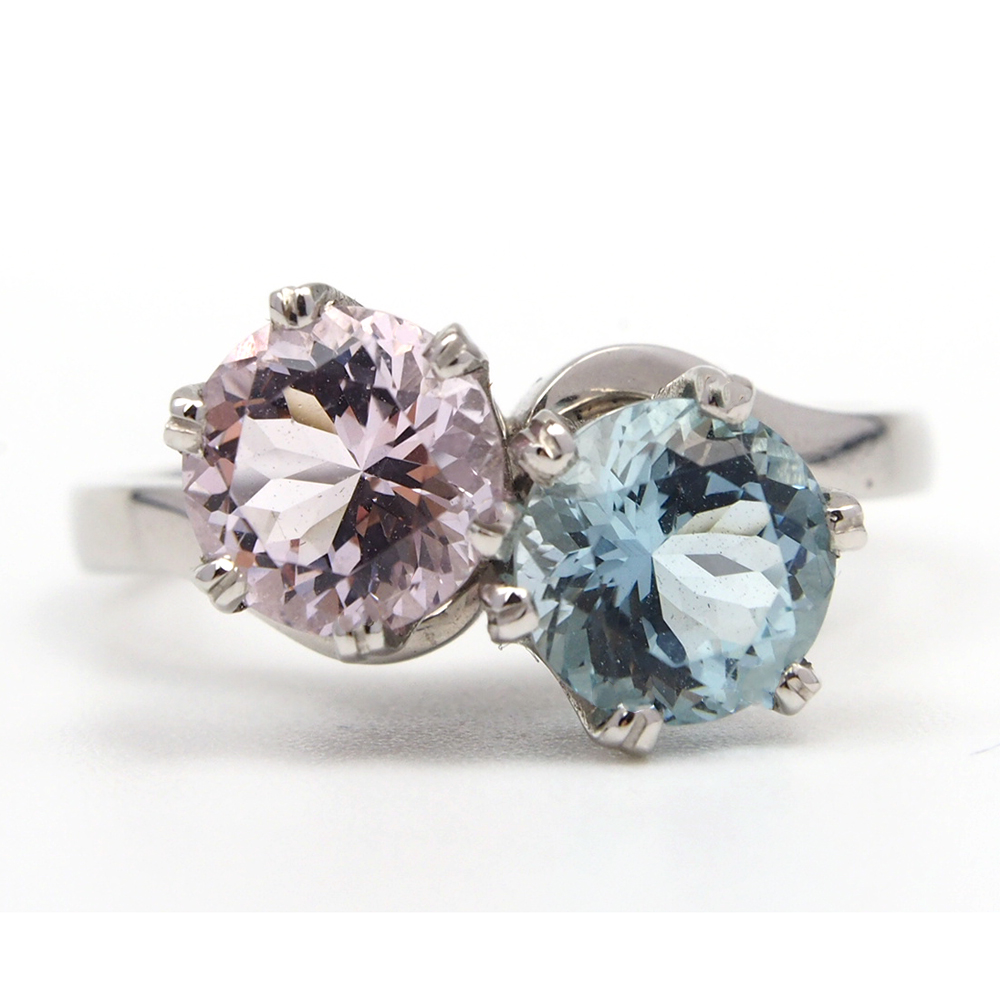 Aquamarine & Morganite Platinum Ring - Made By Albrow & Sons