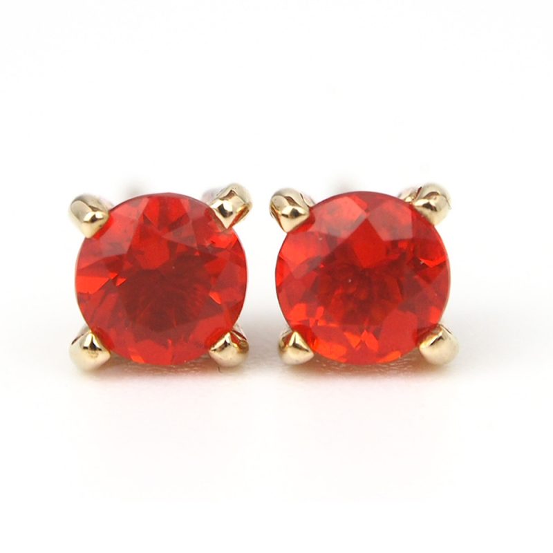 Opal Claw Set Round Stud Earrings - Fire