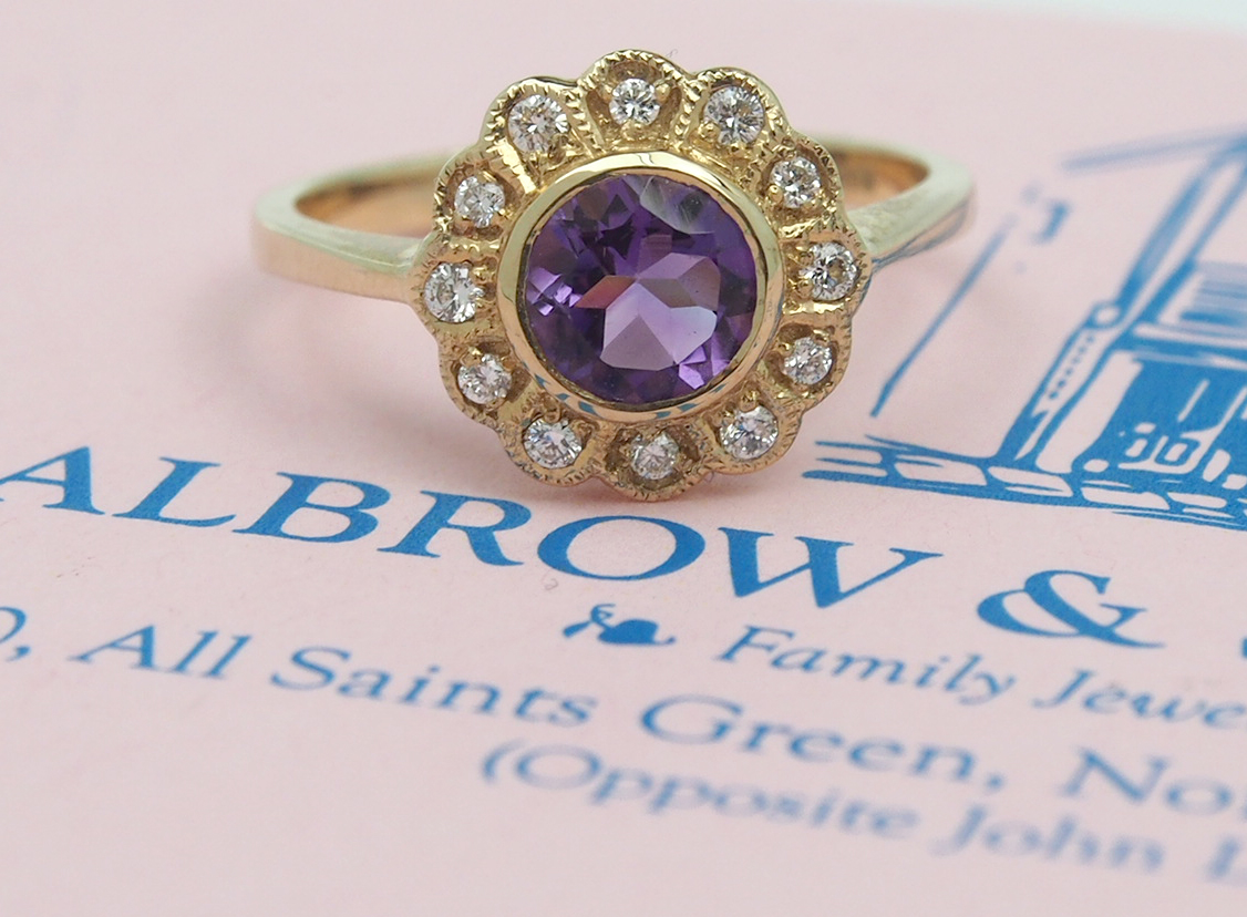 Amethyst and Diamond Cluster Ring