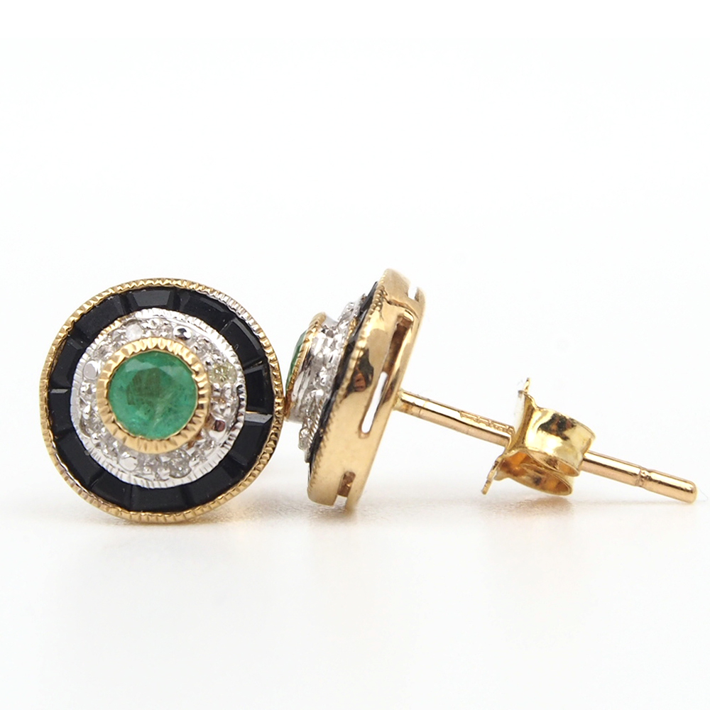 Emerald, Onyx and Diamond Earrings