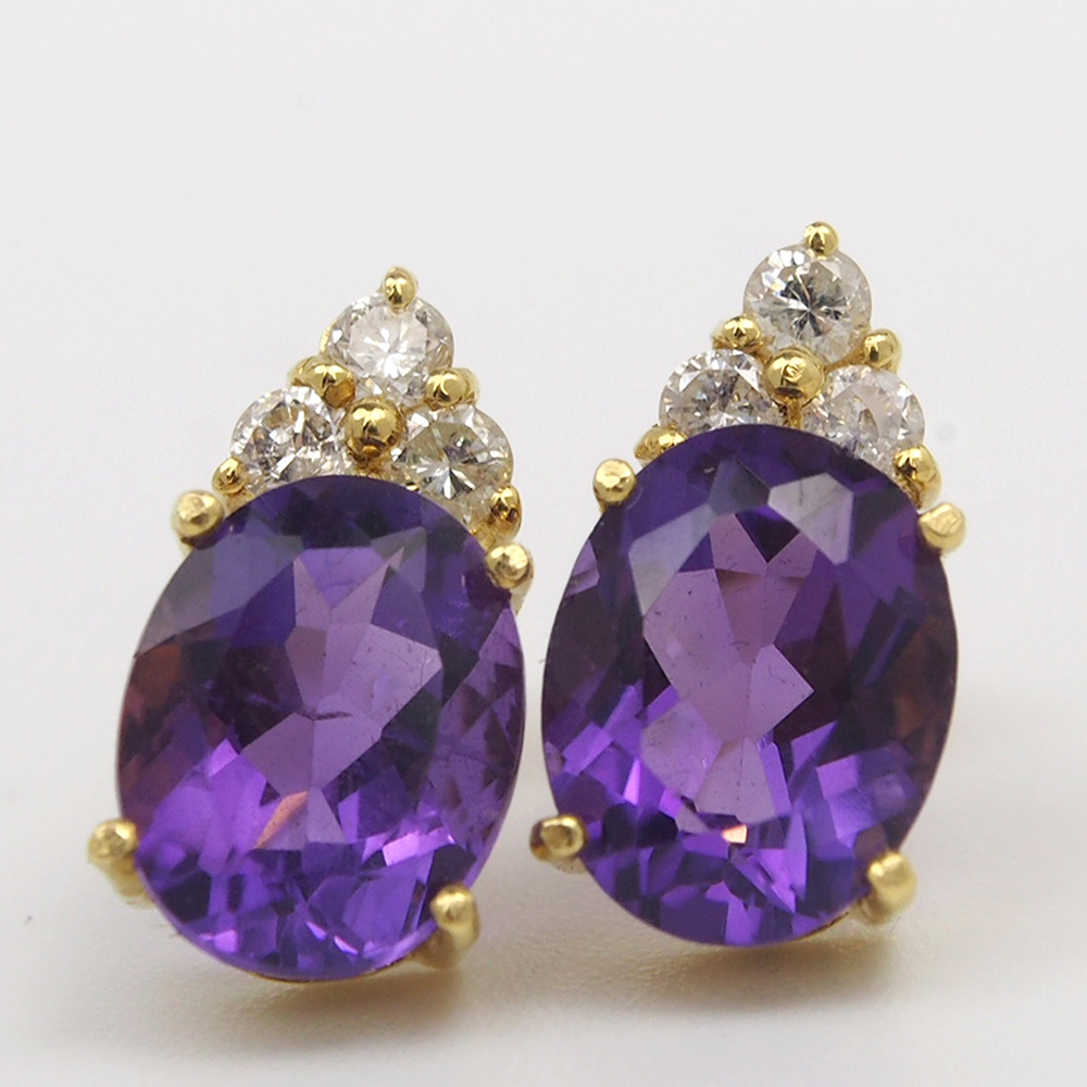 Amethyst and Diamond Stud Earrings