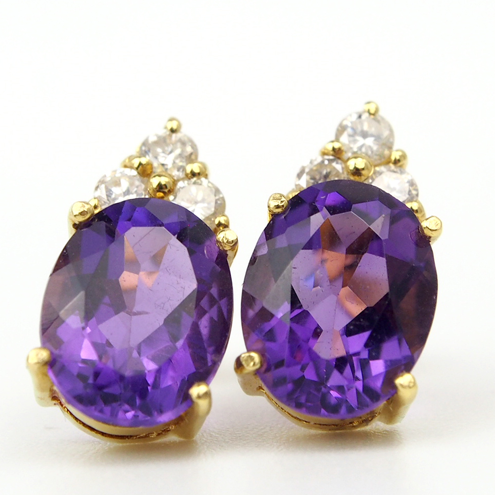 Amethyst and Diamond Stud Earrings