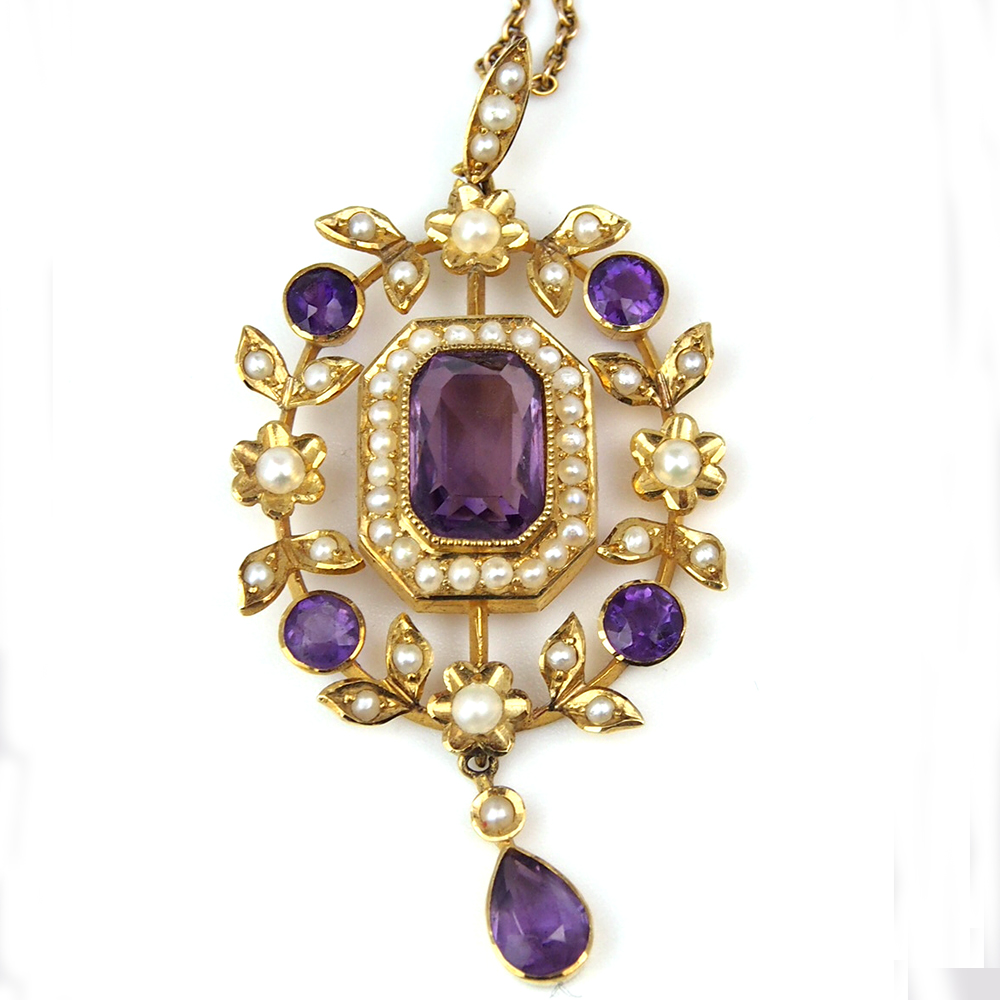 Amethyst & Pearl Edwardian 15ct Pendant