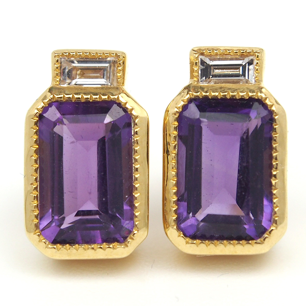 Amethyst and Diamond Stud Earrings