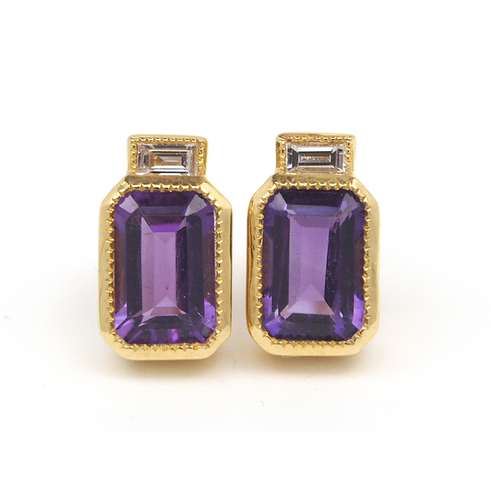 Amethyst and Diamond Stud Earrings
