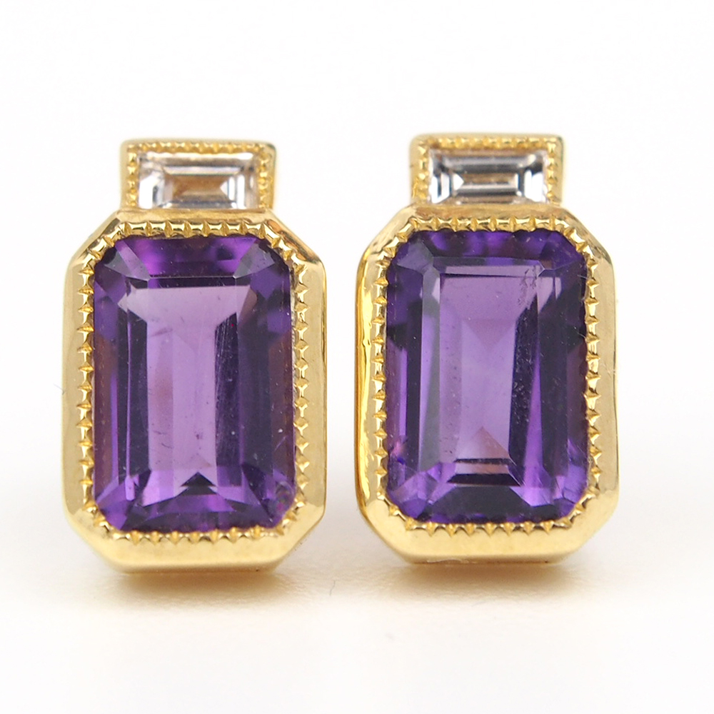 Amethyst and Diamond Stud Earrings