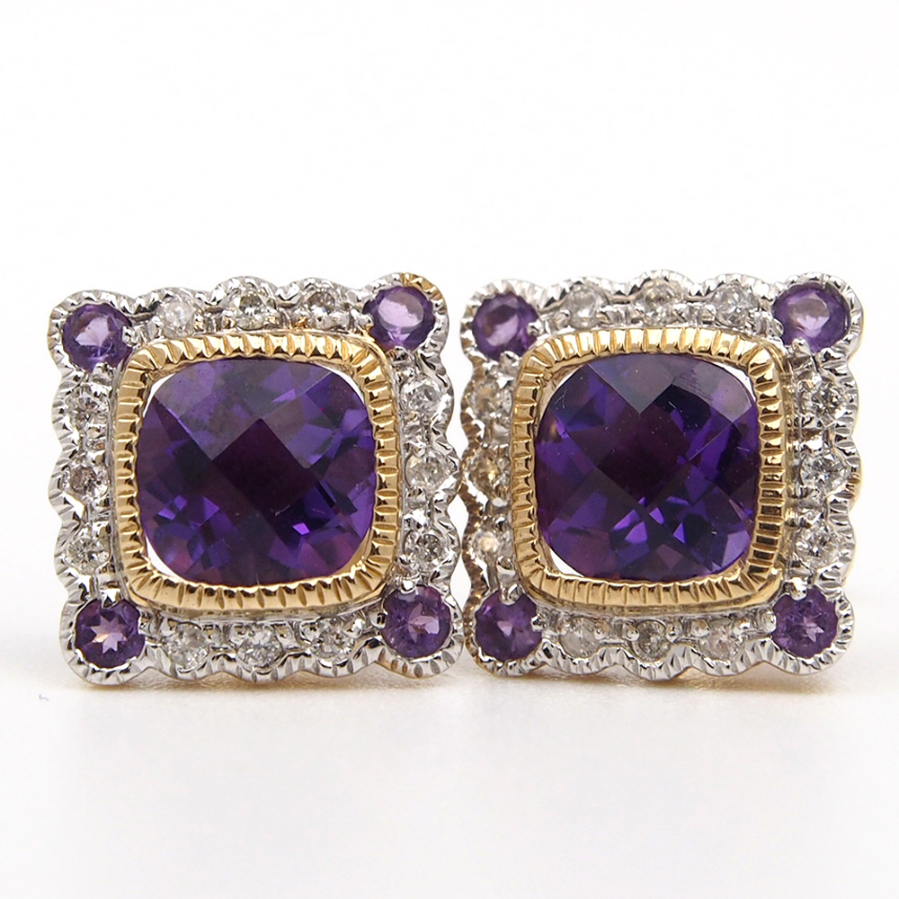Amethyst and Diamond Stud Earrings