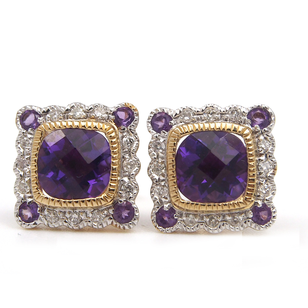 Amethyst and Diamond Stud Earrings