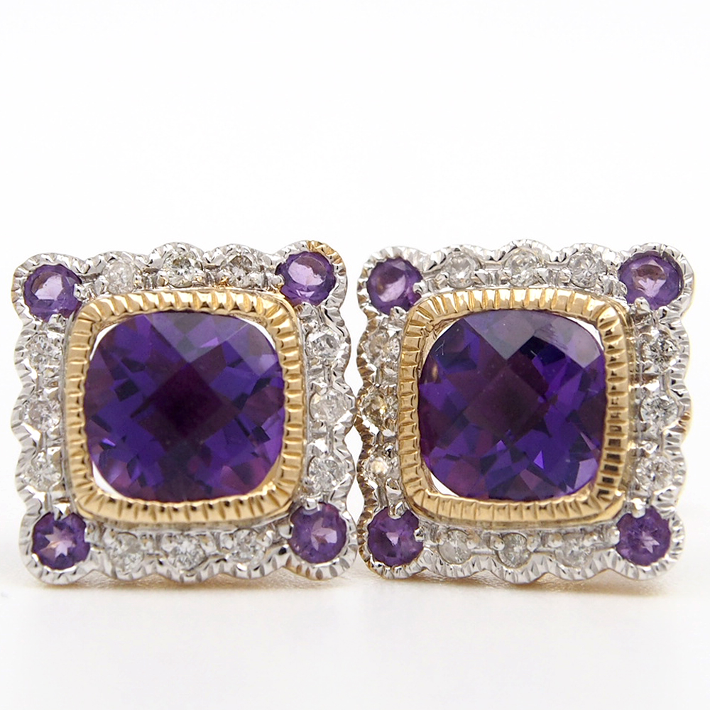 Amethyst and Diamond Stud Earrings