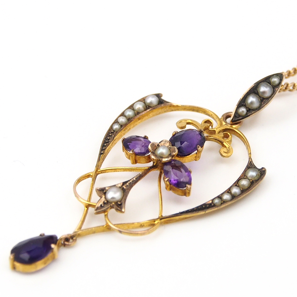 Amethyst & Pearl Edwardian Pendant