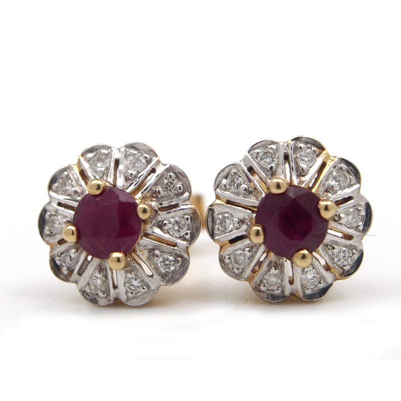 Ruby and Diamond Stud Earrings