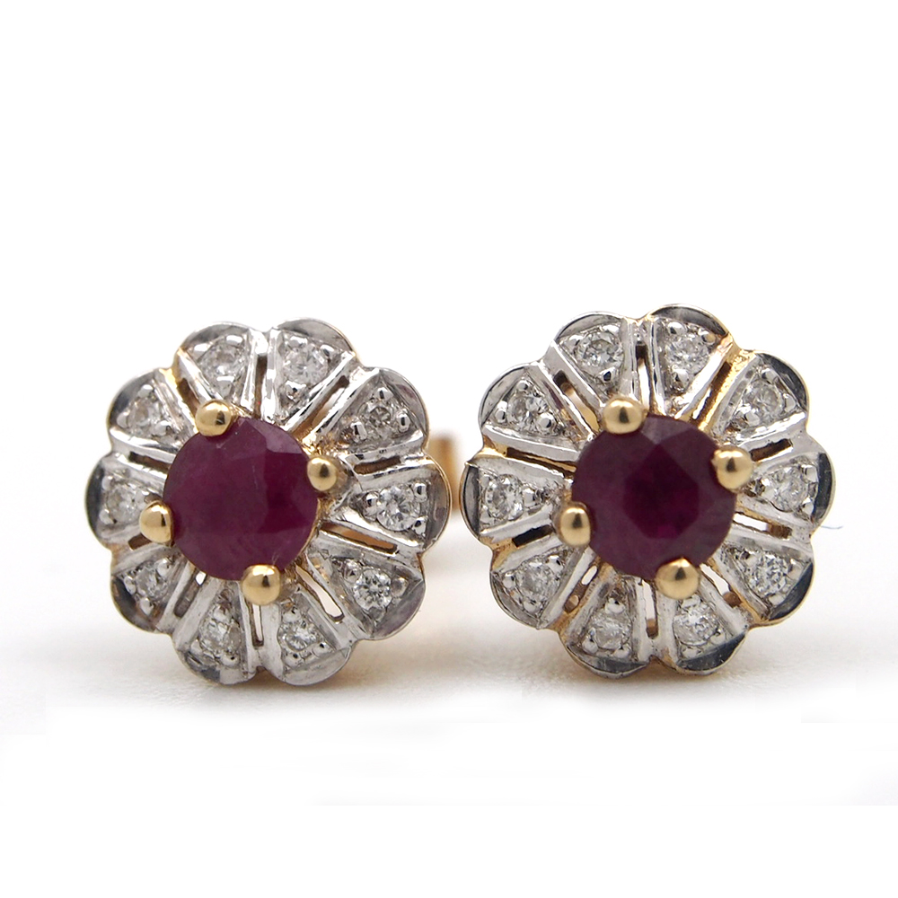 Ruby and Diamond Stud Earrings