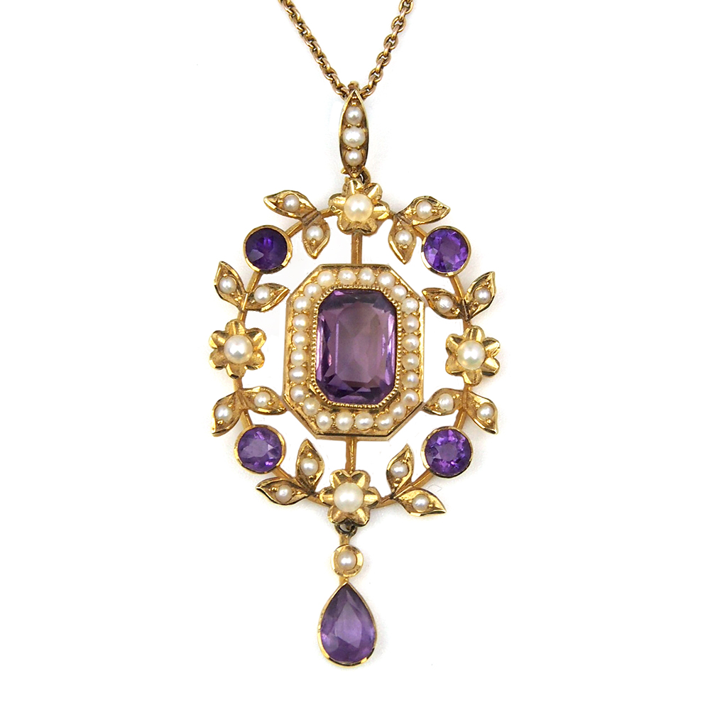 Amethyst & Pearl Edwardian 15ct Pendant