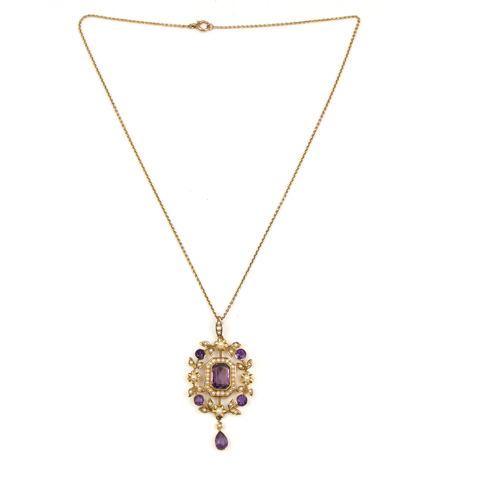 Amethyst & Pearl Edwardian 15ct Pendant