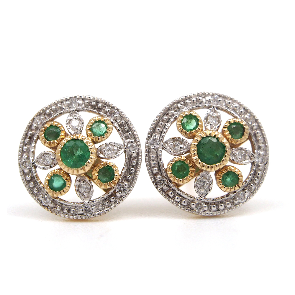 Emerald and Diamond Stud Earrings