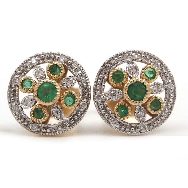 Emerald and Diamond Stud Earrings