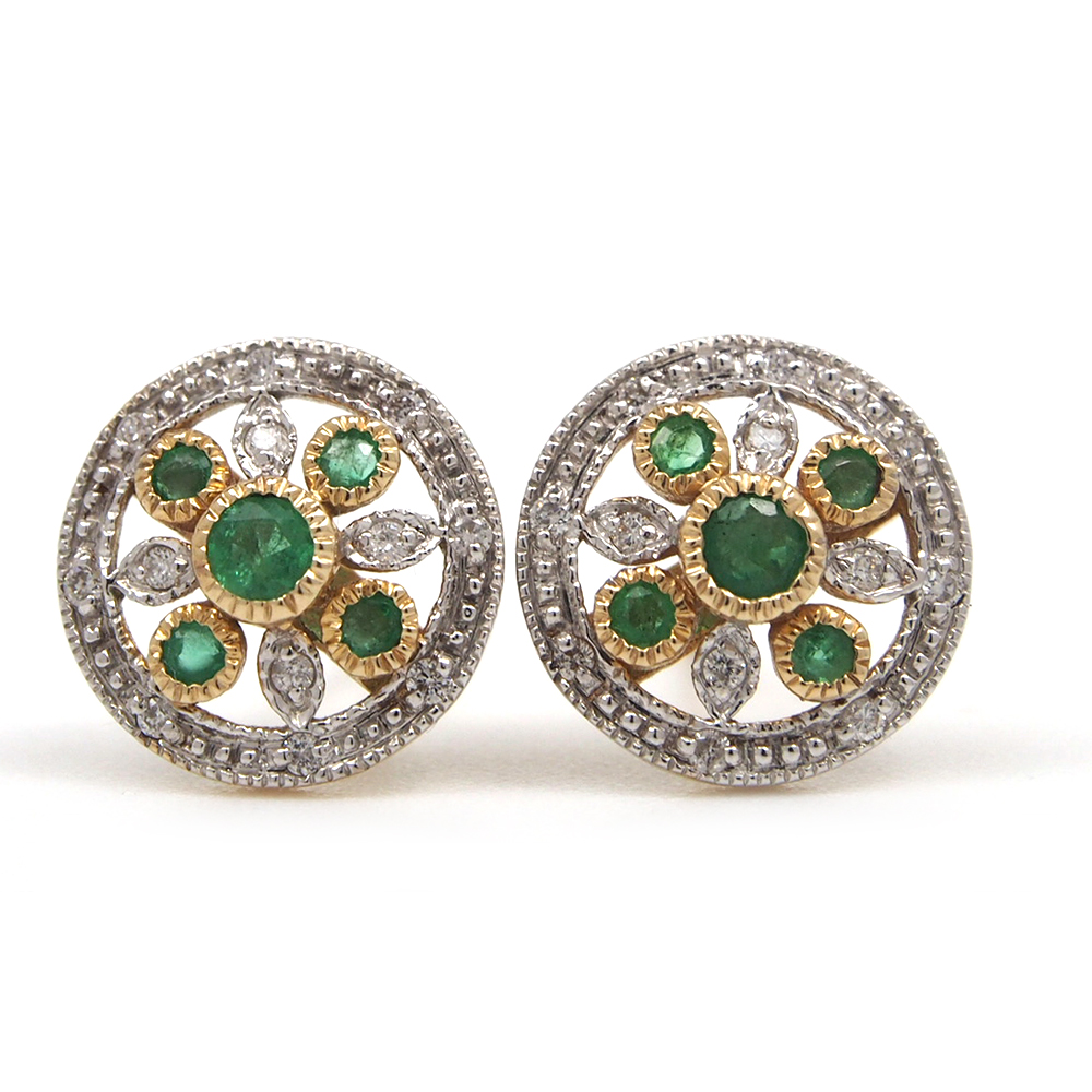 Emerald and Diamond Stud Earrings