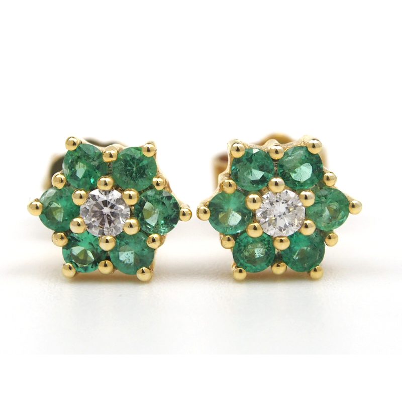 Emerald and Diamond Cluster Earrings