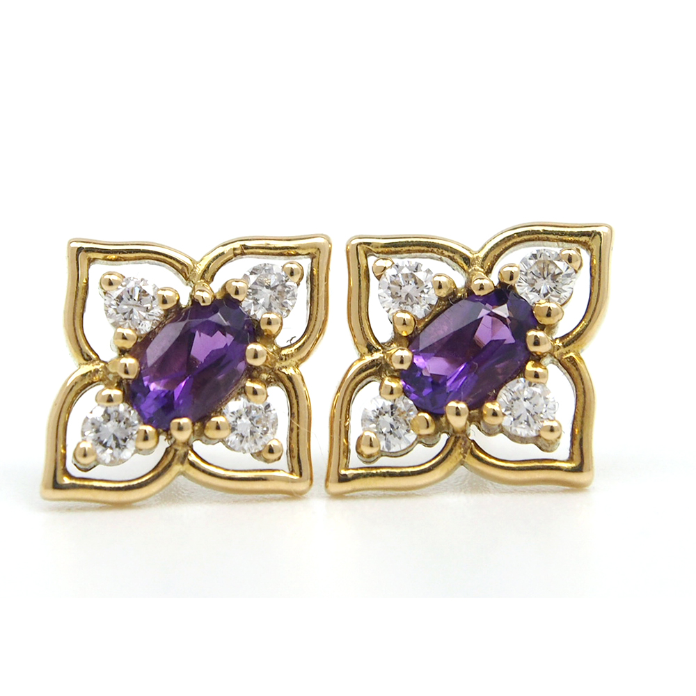 Amethyst and Diamond Stud Earrings